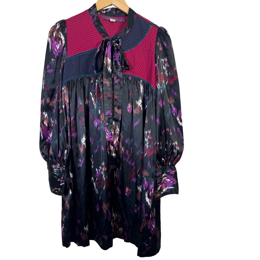 Rapsodia VTG‎ Womens Dress Boho Medium Black Satin Tie Long Sleeve Whimsigoth